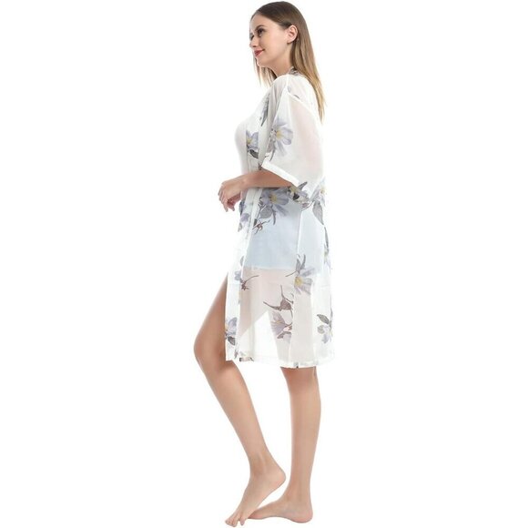 Women’s Chiffon Kimono Bathing Suit Cover Up Open Front Duster Kimono Dress - Picture 4 of 7